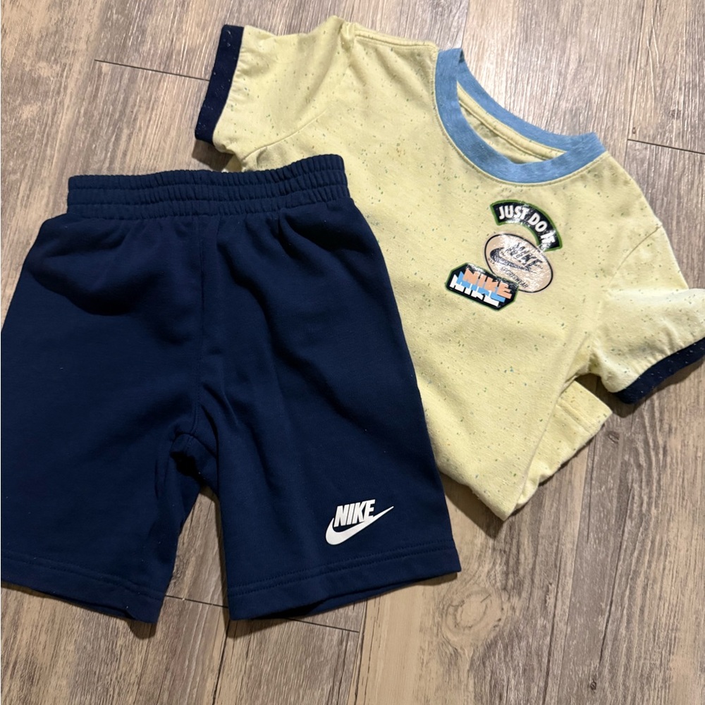 Nike Kids Yellow-Green Tee with Navy Shorts Set